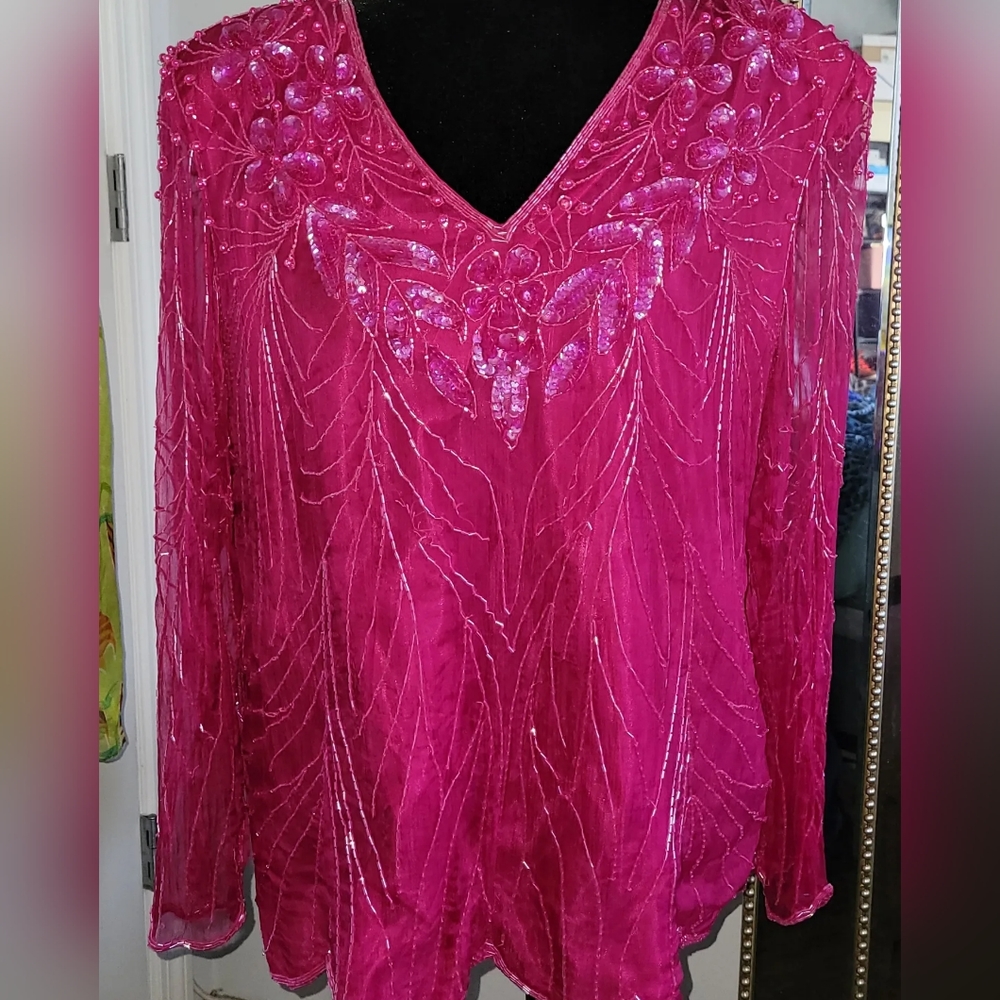 Sequin magenta pink shirt and skirt size large